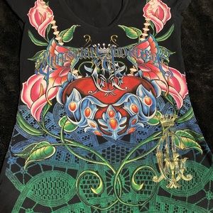 Amazing rare Christian Audigier Ed Hardy short sleeved shirt😍